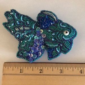 Hand beaded blue fish pin